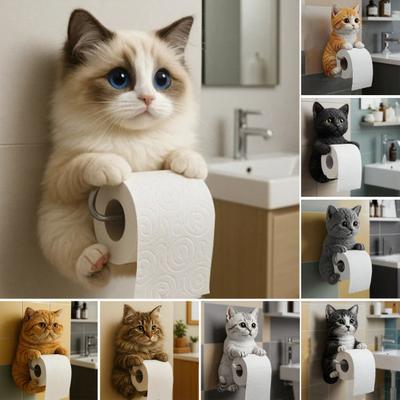 Suporte de Papel Higiênico de Parede Instalação Simples Suporte de Papel Toalha de Gato Impresso em 3D Realista Decoração de Banheiro