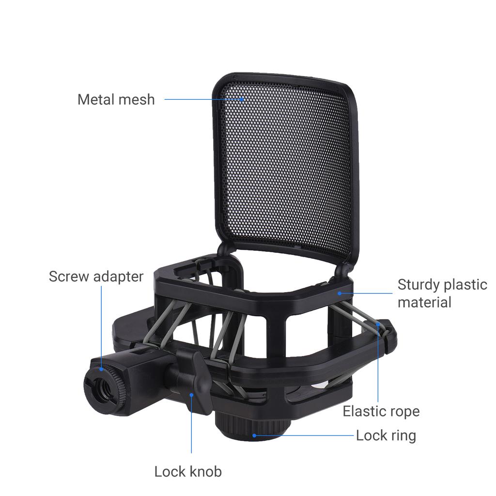 Plastic Microphone Shock Mount Anti vibration Mic Holder Stand with Metal Pop Filter Universal Screw Adapter for