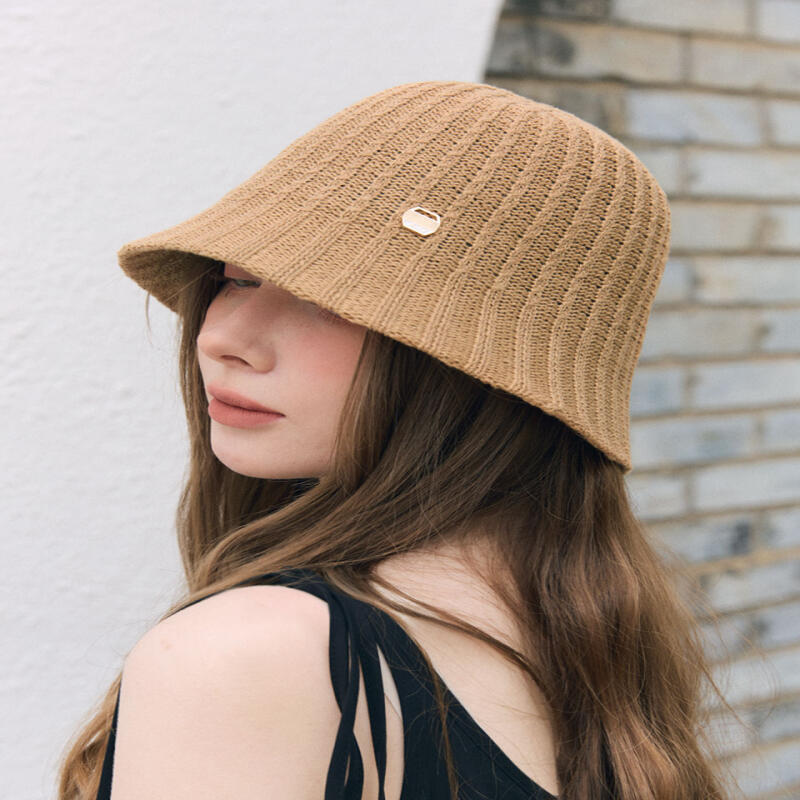Women s Full Stripe Pattern Knit Bucket Hat Khaki H025 Khaki