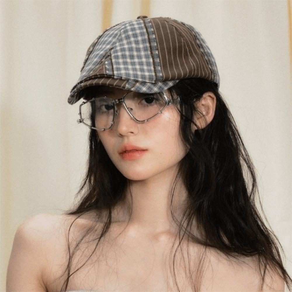 Forward Cap Newsboy Caps Y2k Painter Hat Fashion Plaid Berets  Girl