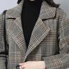 Wintermantel für Damen, Umlegekragen, lange Ärmel, karierter Druck, farblich abgestimmt, verdickt, winddicht, mittlere Länge, lockerer OL-Pendelstil, lange Damenjacke