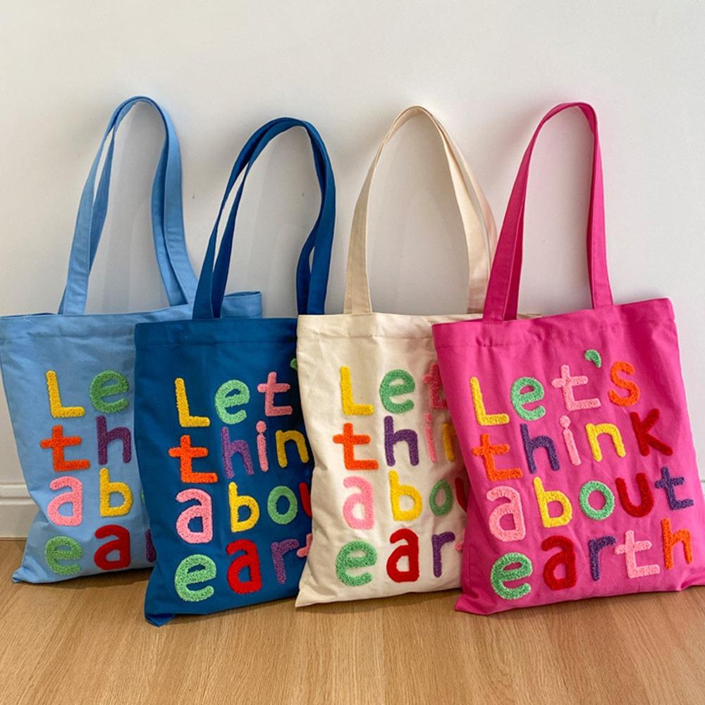 Colorful Letter Canvas Shopping Bag with Inner Bag Graphic Shoulder Bags INS Tote Bags  Outdoor