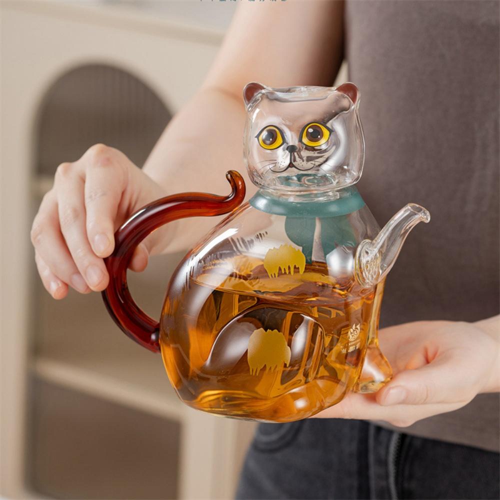 Uroczy Szklany Czajniczek do Herbaty w Kształcie Kota Szklany Czajniczek Maneki-neko Szklany Dzbanek