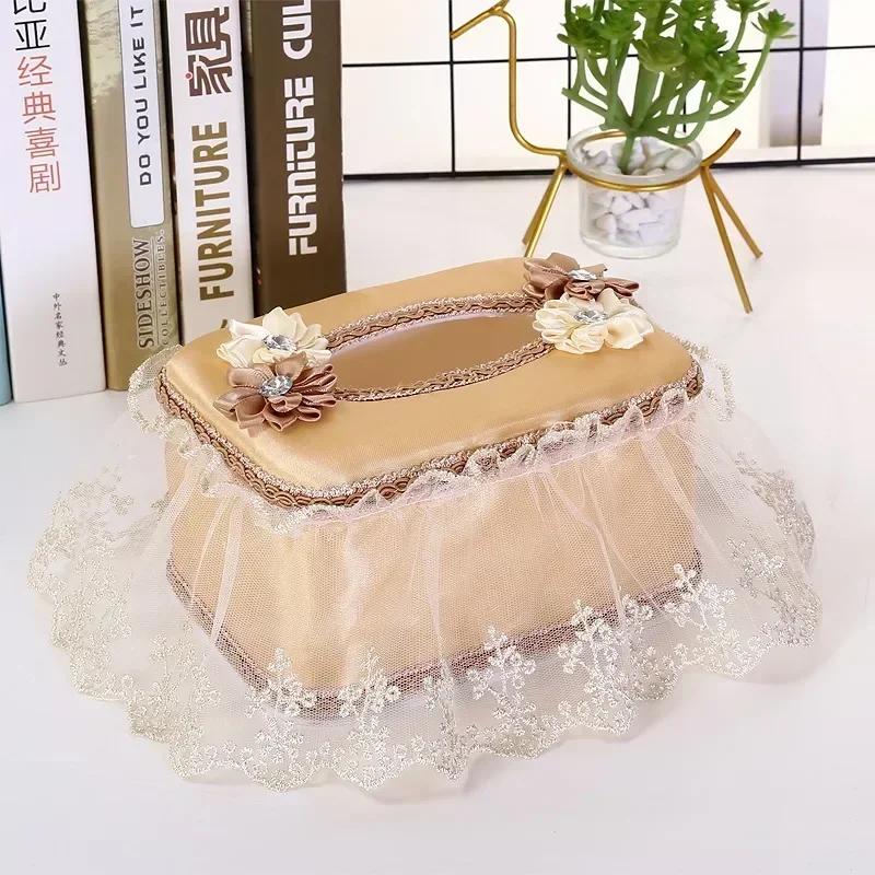 Rectangle Cloth Plastic Tissue Box Home Living Room Dining Table Decorate Lace European Style Originality Tissue Storage Boxes