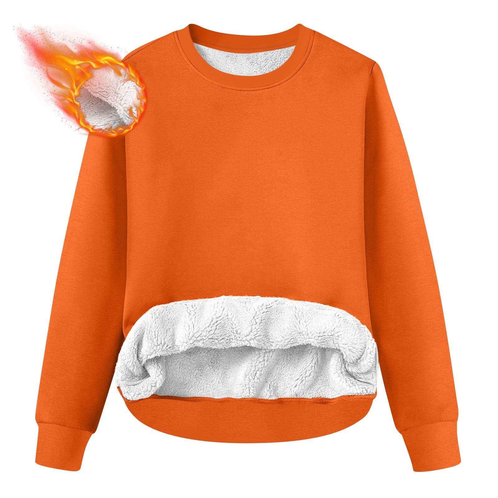 

Women s Casual Fashion RoundNeck Pullover Top Winter Solid Color Plush Sweatshirt XL помаранчевий