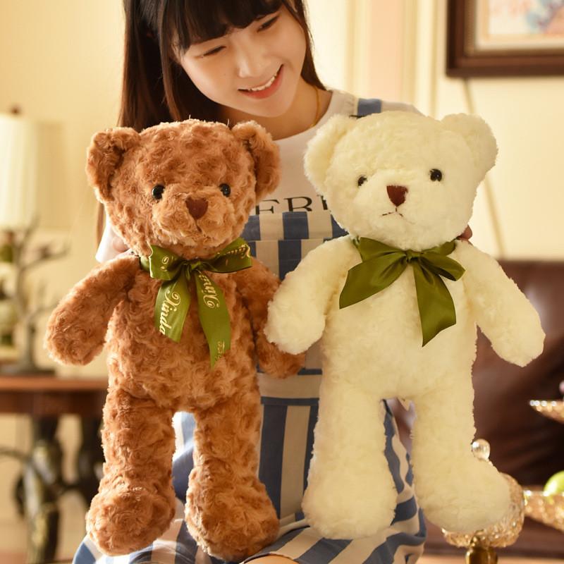 Adorable Teddy Bear Plush Toy Bow Girls Companion Stuffed Doll Birthday Gift