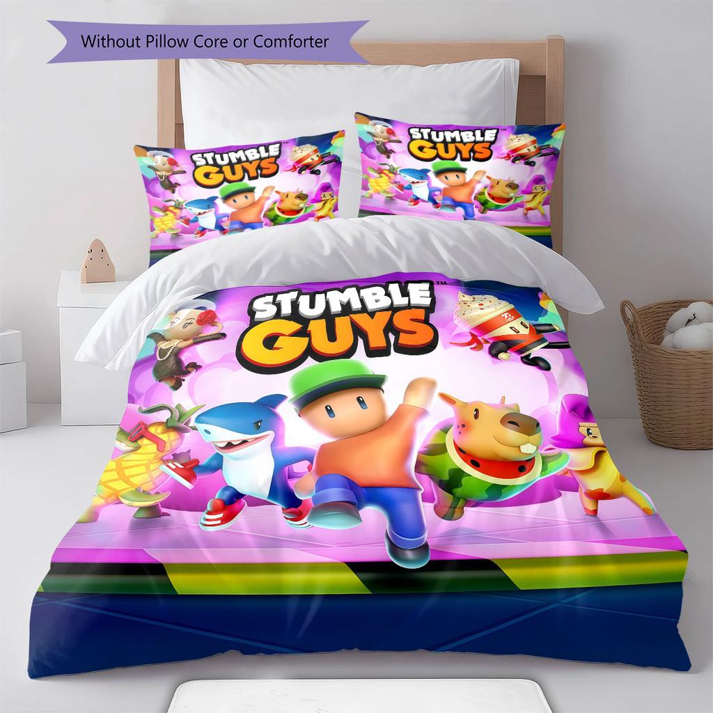 Stumble Guys Leap Bedding Quilt Set Quilt Cover Pillowcase Home Decoration Birthday Gift (1 * Duvet Cover + 2 * Pillowcase, Without Core)