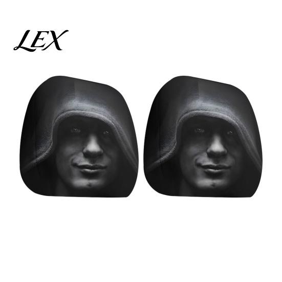 Fashionable Car Interior Styling 2PCS Headrest Cover with Scary Face Printing, Breathable Stretch Knitted Seasonal Comfort Seat Covers Dust