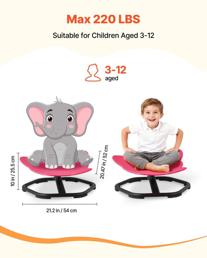 Kinder-Drehstuhl, Belastbarkeit 100 kg, Sensorischer Drehstuhl in Elefantenform, Sensorischer Spielsitz für autistische Kinder mit rutschfester Metallbasis, Kleinkind Sit &