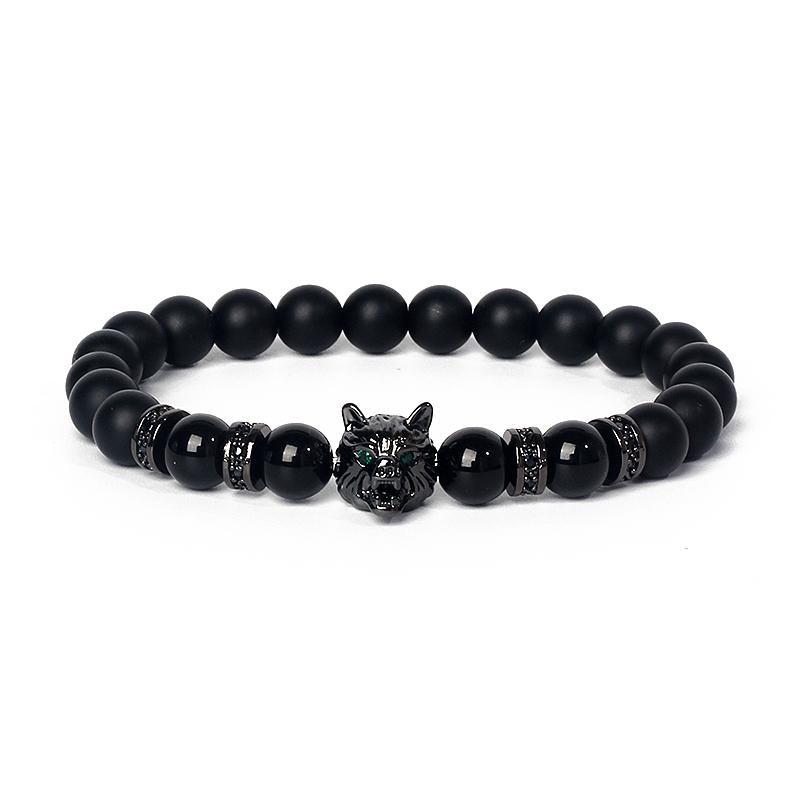 Fashion Crown Skull Punk Bracelets Men Wolf Head Zircon Tiger Eye Bracelets for Women Energy Nature Stone Soul Jewelry Pulsera