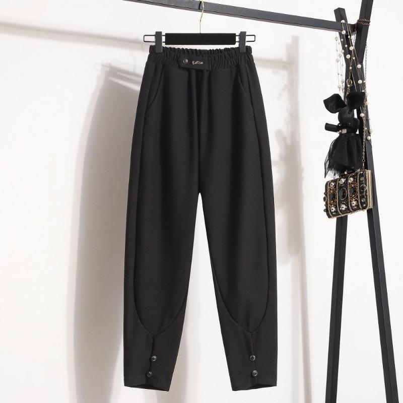 Plus Size Long Pants Women Elastic Loose High Waist Vintage Solid Cotton Loose Casual Female Basic Trousers Harem Pants Wide Leg Pants