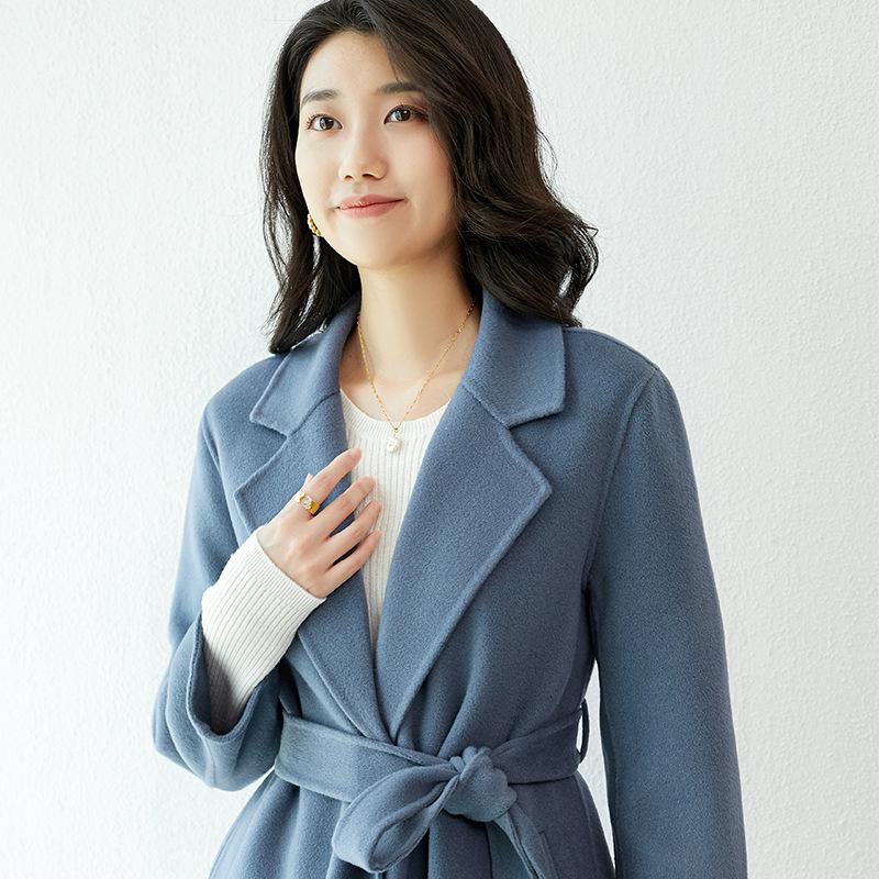 High-End Autumn & Winter Double-Sided Wool Coat: 100% Pure Wool, Tie-Waist, Slimming Mid-Length Outerwear for Women
