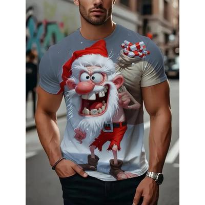 Herren Casual Kurzarm T-Shirt mit Weihnachtsmann-Print, Modisches Rundhals-Oberteil, Lockeres T-Shirt, Neujahrsgeschenk