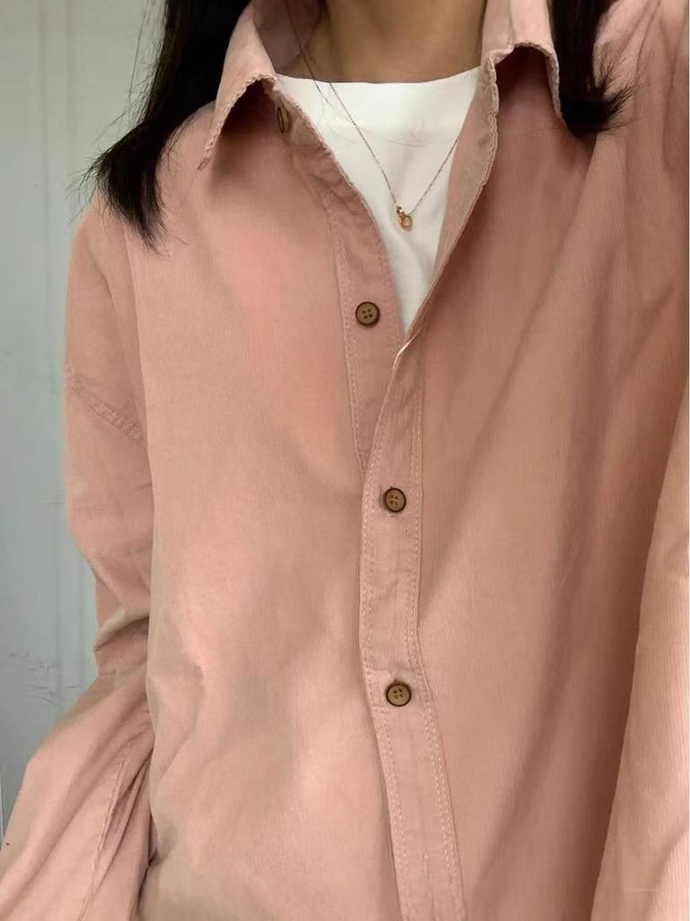 Women's Retro Corduroy Layering Shirt - Loose Fit, Casual Long-Sleeved Top