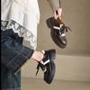 Krazing Pot Sheepskin Round Toe Med Heels Slip on Spring Autumn Shoes Big Size 41 Lace Up Mixed Color Oxford Women Pumps