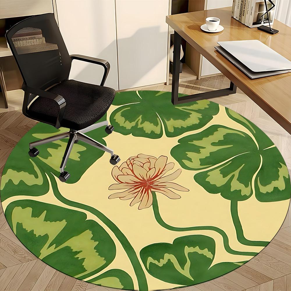 1pc Lotus Leaves Office Round Area Rug,  Mat Suitable For Office, Under Office Chairs Bedroom Living Room Home Decor, Room Deco