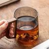 Vintage Glass Cup Ergonomic Grip Glass 450ml Vintage Glass Coffee Mug Wood Handle Heat-resistant Tea Cup Mountain Drinking Cup