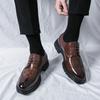 Mens Wide Width Dress Shoes Size 38-46 Brown Black PU Leather Brogue Loafer Business Casual