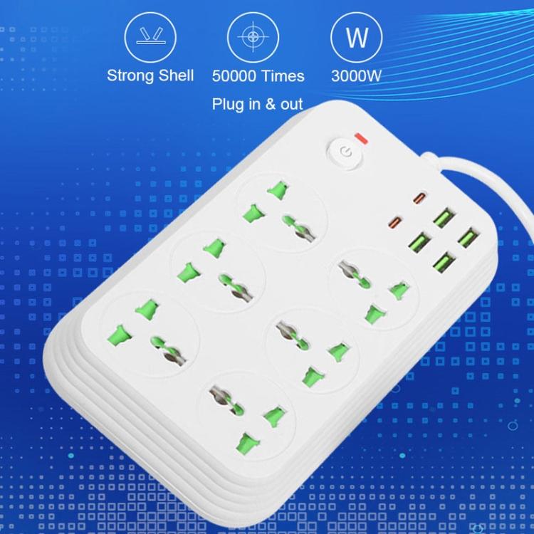 T24 2m 3000W 6 Plugs + PD + 4-USB Ports Multifunctional Flame-Retardant Socket With Switch