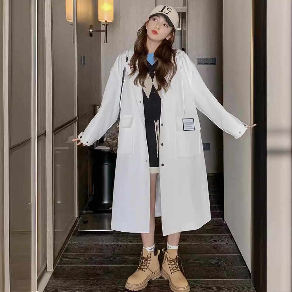 Hooded Windbreaker Women's Spring and Autumn Long New Korean Style College Style Loose Casual Jacket