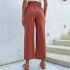 Summer Women Fashion Cotton Linen High Waist Loose Solid Color Pants