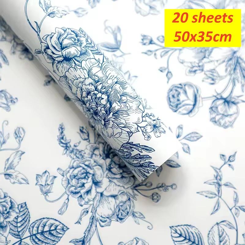 Retro Wrapping Paper Romantic Flower Wrapping Paper Kraft Gift Paper Florist Bouquet Packaging Material For Gift Wrapping Pack