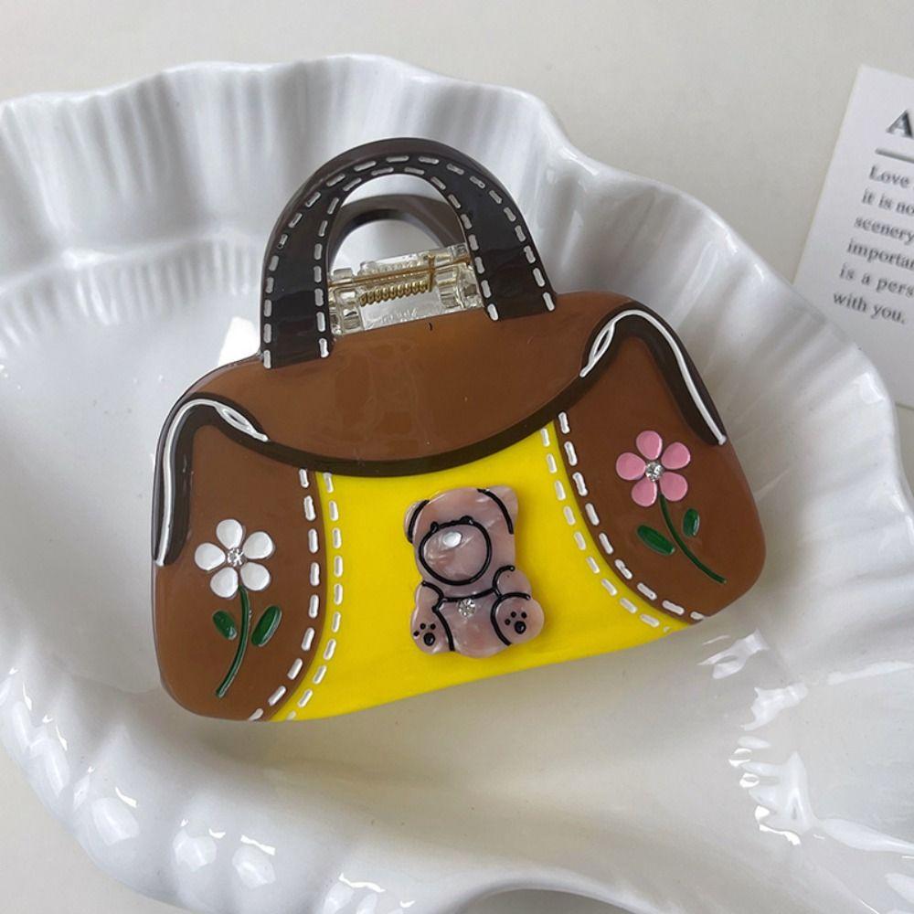 Flower Cartoon Bear Hair Clip Acetic Acid Rhinestone Hairpin Creative Acetate Hair Claw  Daily