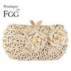 Boutique De FGG Women Gold Evening Bags and Clutches Bridal Flower Rhinestone Handbags Party Cocktail Dinner Minaudiere Purse