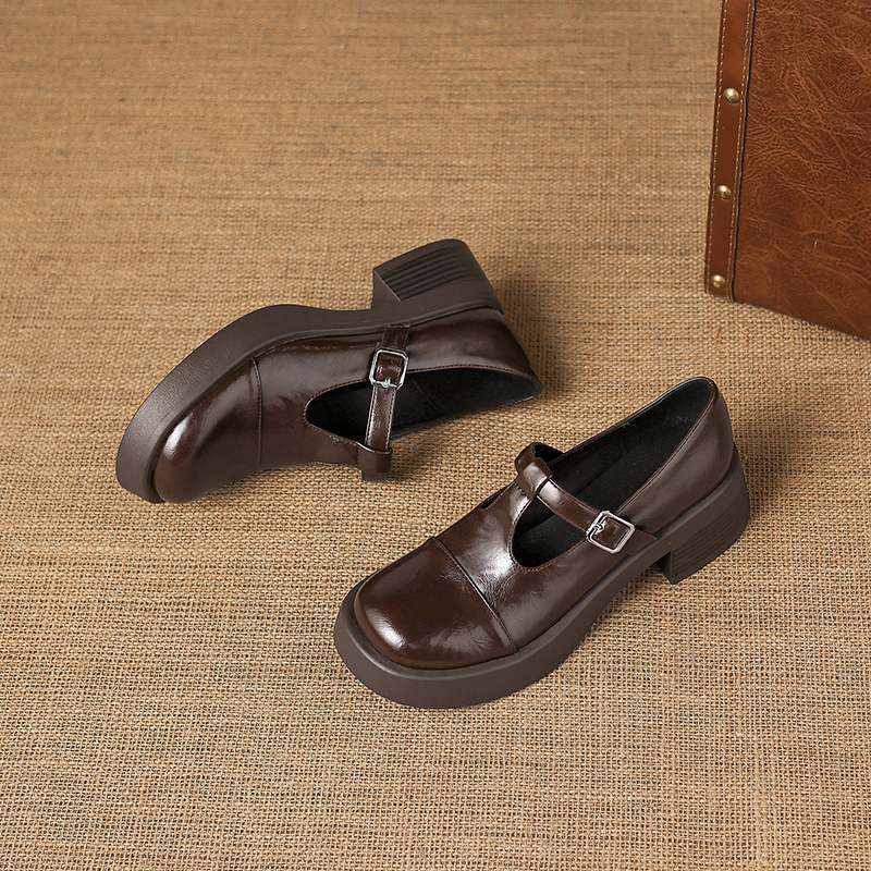 Krazing Pot Microfiber Round Toe Chunky Heels Spring Summer Shoes Big Size 43 Size 33 Women Buckle Straps Platform Pumps