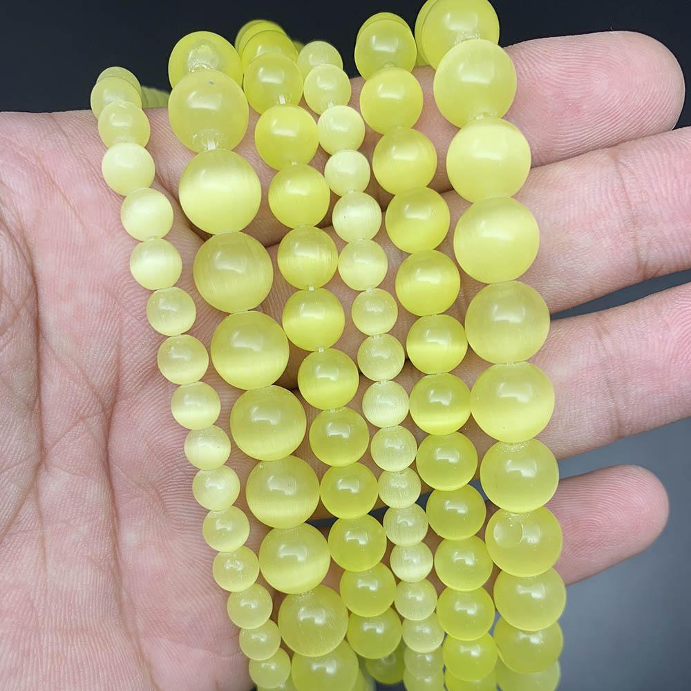 1strand/lot 6 8 10mm Natural Cat Eye Stone Round Loose Opal Bead Cymophane Spacer Beads For Jewelry Making Findings DIY Bracelet