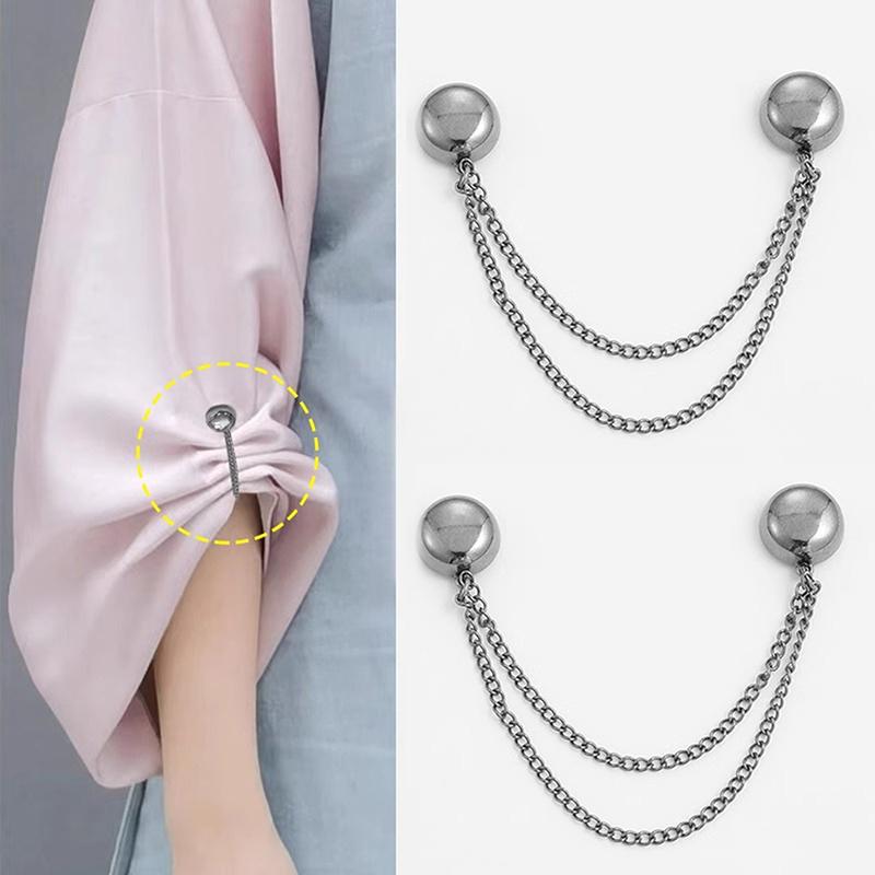 2pcs Multi-Function Magnetic Clothing Clip With Chain Metal Buttons Clip Clothes Scarf Trouser Legs Cuff Fixing Magnet Pin