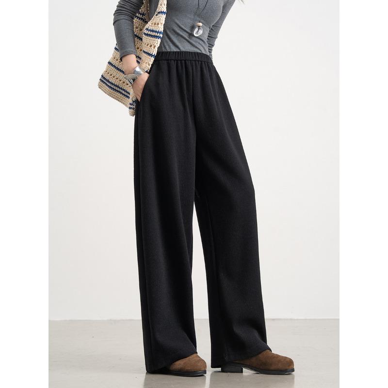 

Mulberry silk wool sickle pants autumn and winter high waist thickened loose and thin drape sports casual soft waxy wide leg pants L чёрный