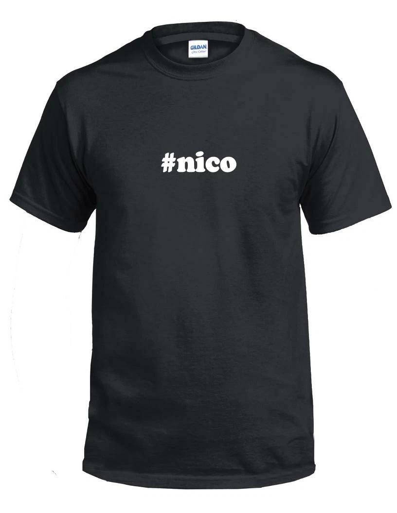 

#nico T-Shirt Hashtag Nico Funny Gift Black White Cotton Tee Shirt S