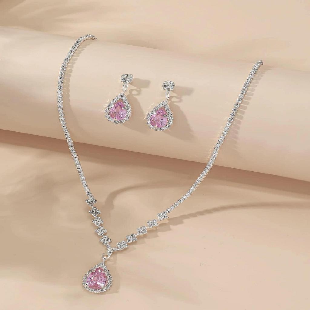 3PC Women's Fashion Trend Copper Claw Chain Series Water Drop Necklace Earrings Zircon Set Wedding Banquet Party Holiday Gift