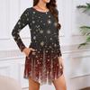 Women's Long-sleeved T-shirt Dress With Round Neck, Knee-length, Loose Fit, Casual And Pockets