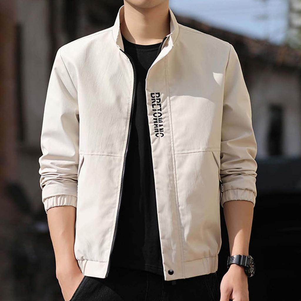 Men's Lightweight Casual Work Jacket with Zip Front and Multiple Pockets
