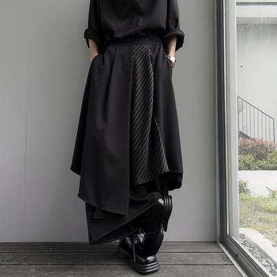 Dark Irregular Men's and Women's Fashion All-match Elastic Waist High-waist Striped Color Matching Wide-leg Culottes