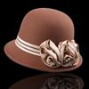 Vintage Silky Flower Hat Winter Warm Dome Hat Women Wool Cloche Hat Headwear