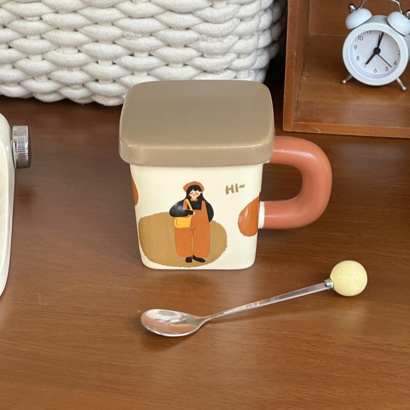 Cute retro boy and girl mugs, couple high-value ceramic drinking cups, birthday gifts for girlfriends