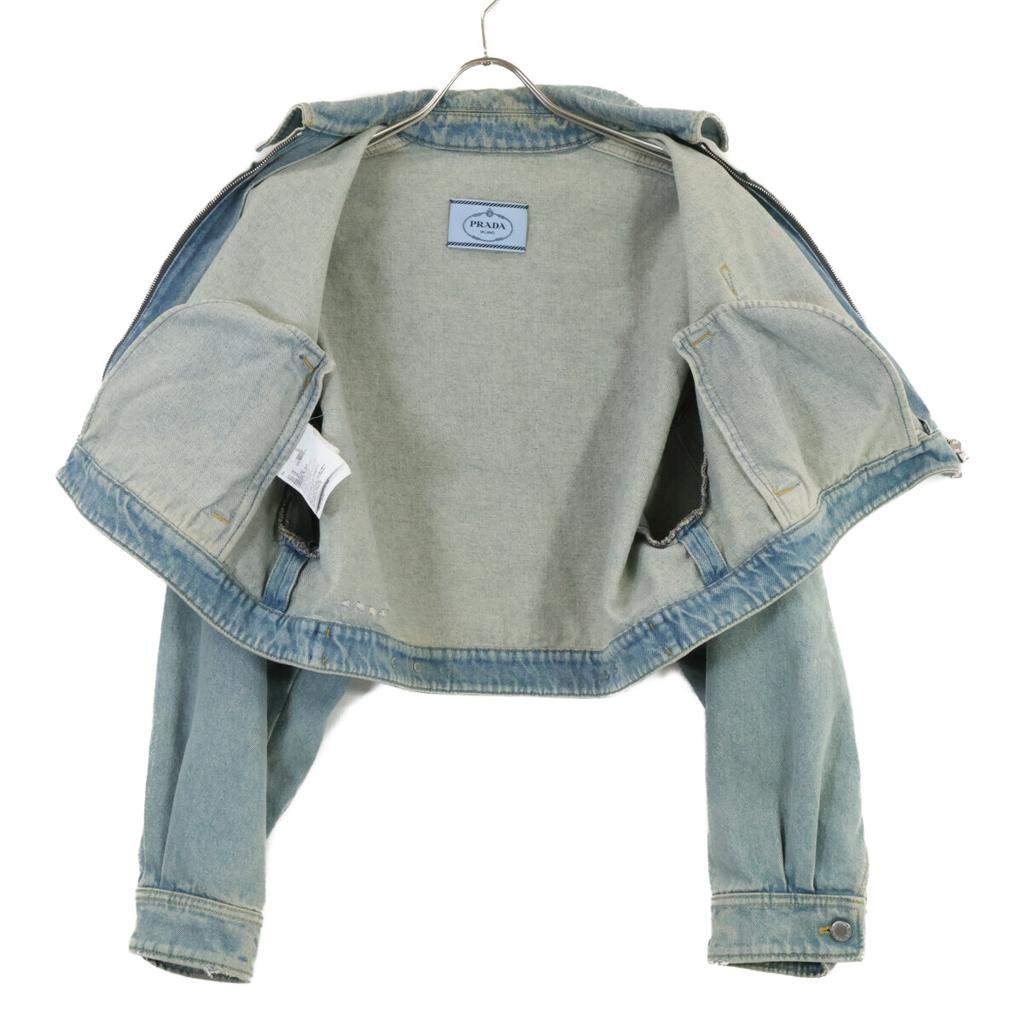 Prada Authentic Japanese Domestic Market GFB279 Triangle Logo Organic Denim Cropped Top Jacket 38 blueUsed