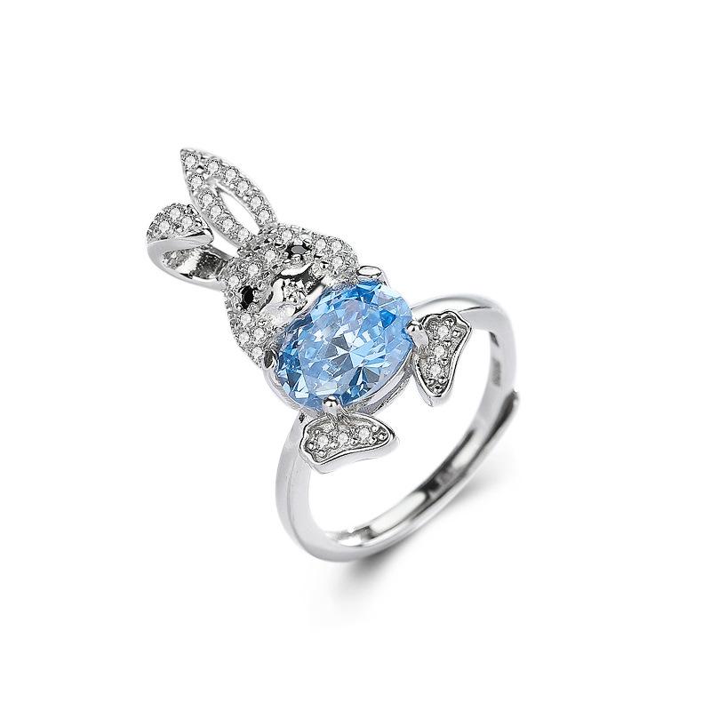 

Кольцо с милым кроликом из серебра S925 пробы, кольцо с милым кроликом из аквамарина Guochao, кольцо с мультяшным кроликом opening adjustable