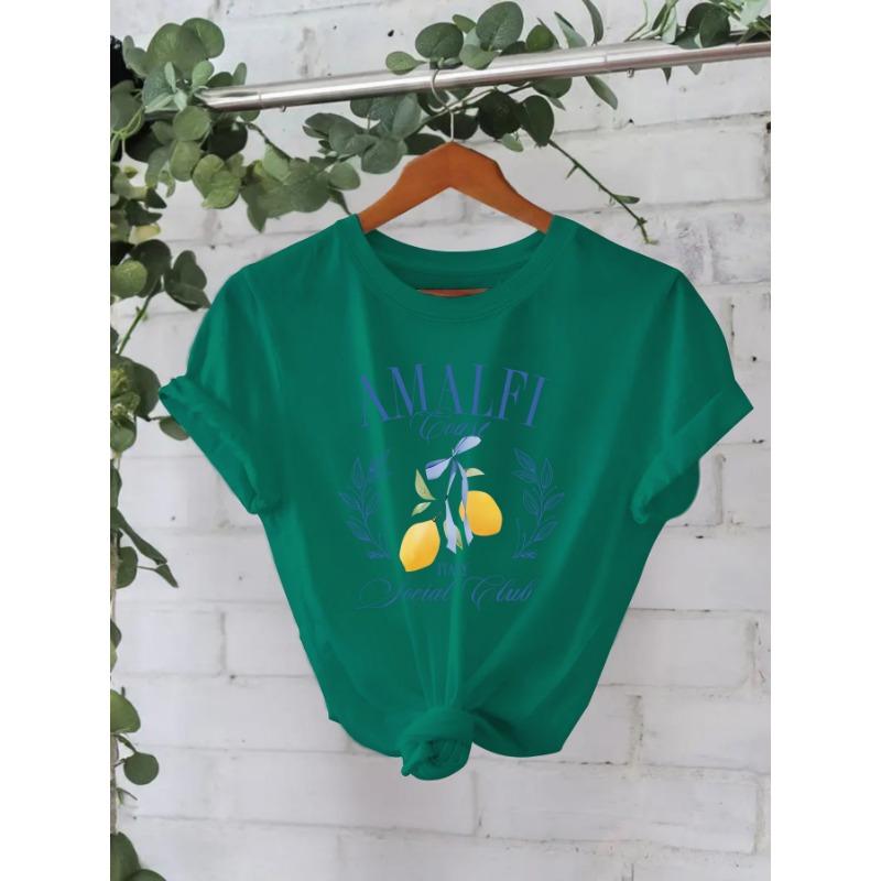 

Летняя футболка из чистого хлопка с короткими рукавами и круглым вырезом с принтом лимонного узора XXXL зелёный