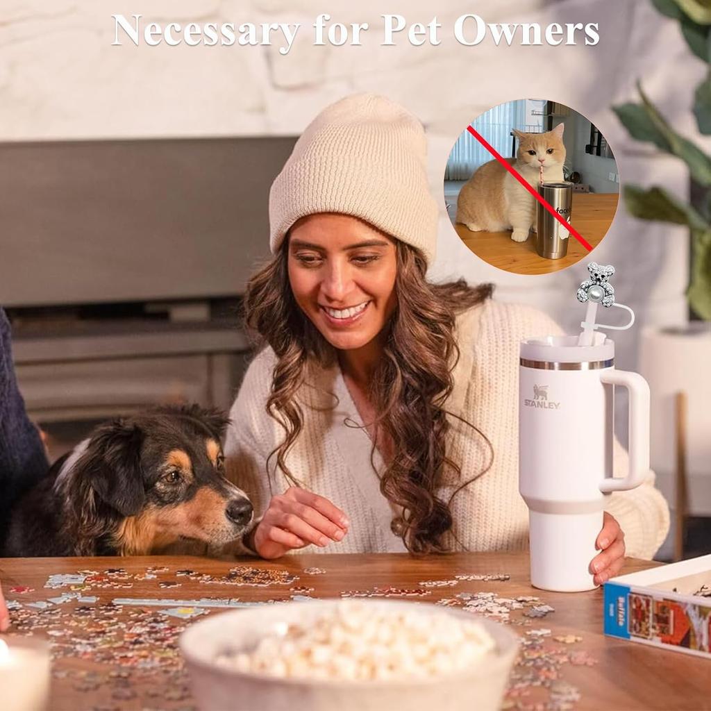 Bling Diamond Straw Cover for Stanley Cup Accessories - Silicone Straw Toppers with Silver Rhinestone fit 9-12mm Straws