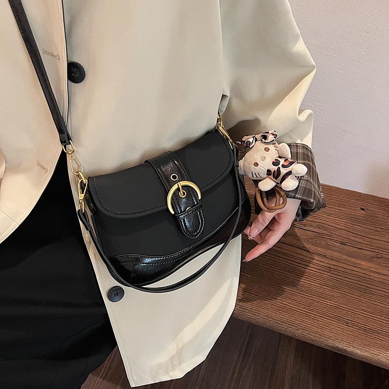 Vintage Autumn Underarm Bag Women'S Fashion French Splicing Contrasting Color Pea Bag Shoulder Baguette Bag
