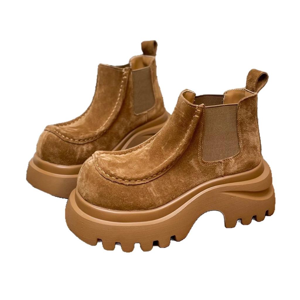 Retro Schnürsenkel Quasten Big Head Casual Board Schuhe Damen Herbstmode Koreanische Version Vielseitiges Temperament Plateau Slipper Kurze Stiefel