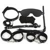 EM41 Leather 7 PCS SM Erotic Toy Set Couple Flirting Bondage Binding Kit Handcuffs Mouth Ball Gag Collar Whip Sex Toys