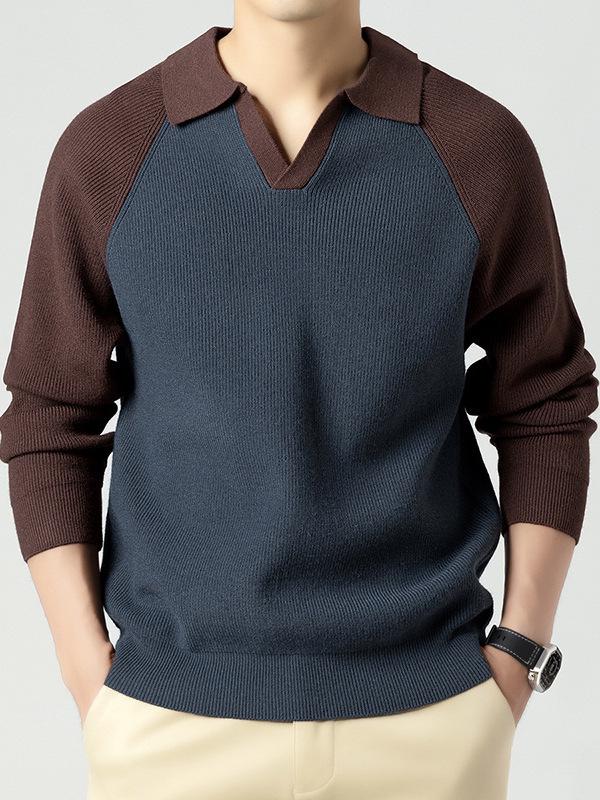 Herren Modischer Strickpullover mit Umlegekragen - Lässiges, vielseitiges Langarm-Oberteil