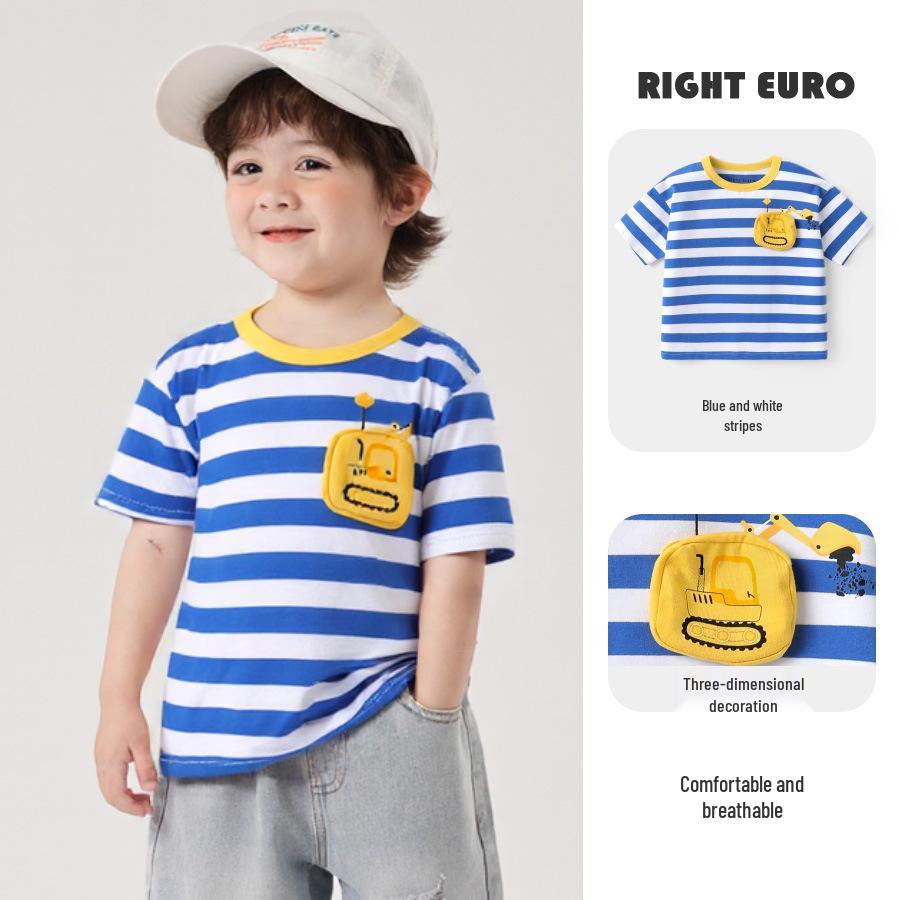 

Rightou Лето 2025 Мальчиковая футболка с коротким рукавом - Новый детский топ для малышей, Легкий стиль с рукавом до локтя 110 cm