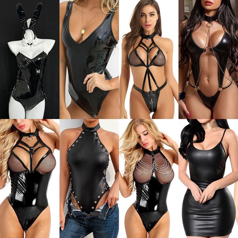 Sex Uniform Temptation Patent Leather Suspender Leather Skirt Nightclub Training Sex Clothes Buttocks Passion Clothes