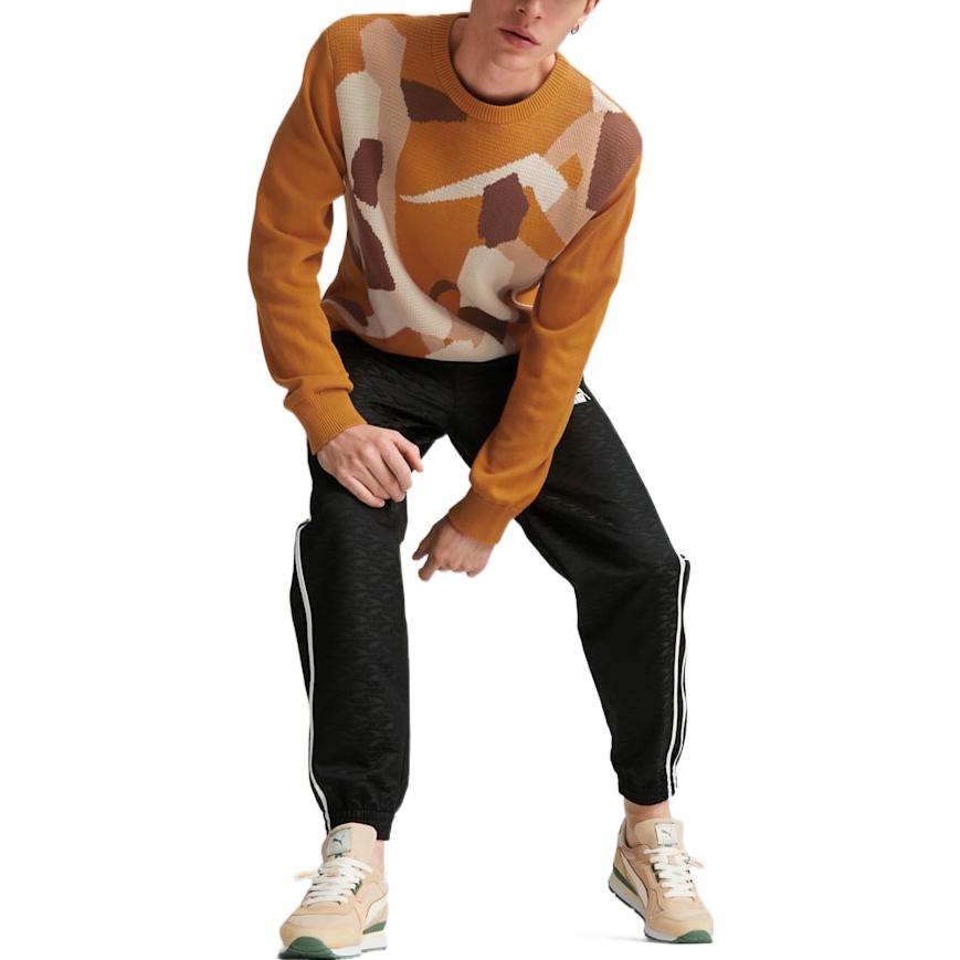 Puma Color Block Pattern Pullover Crew Neck Sweater Men Tops Caramel 535804-66